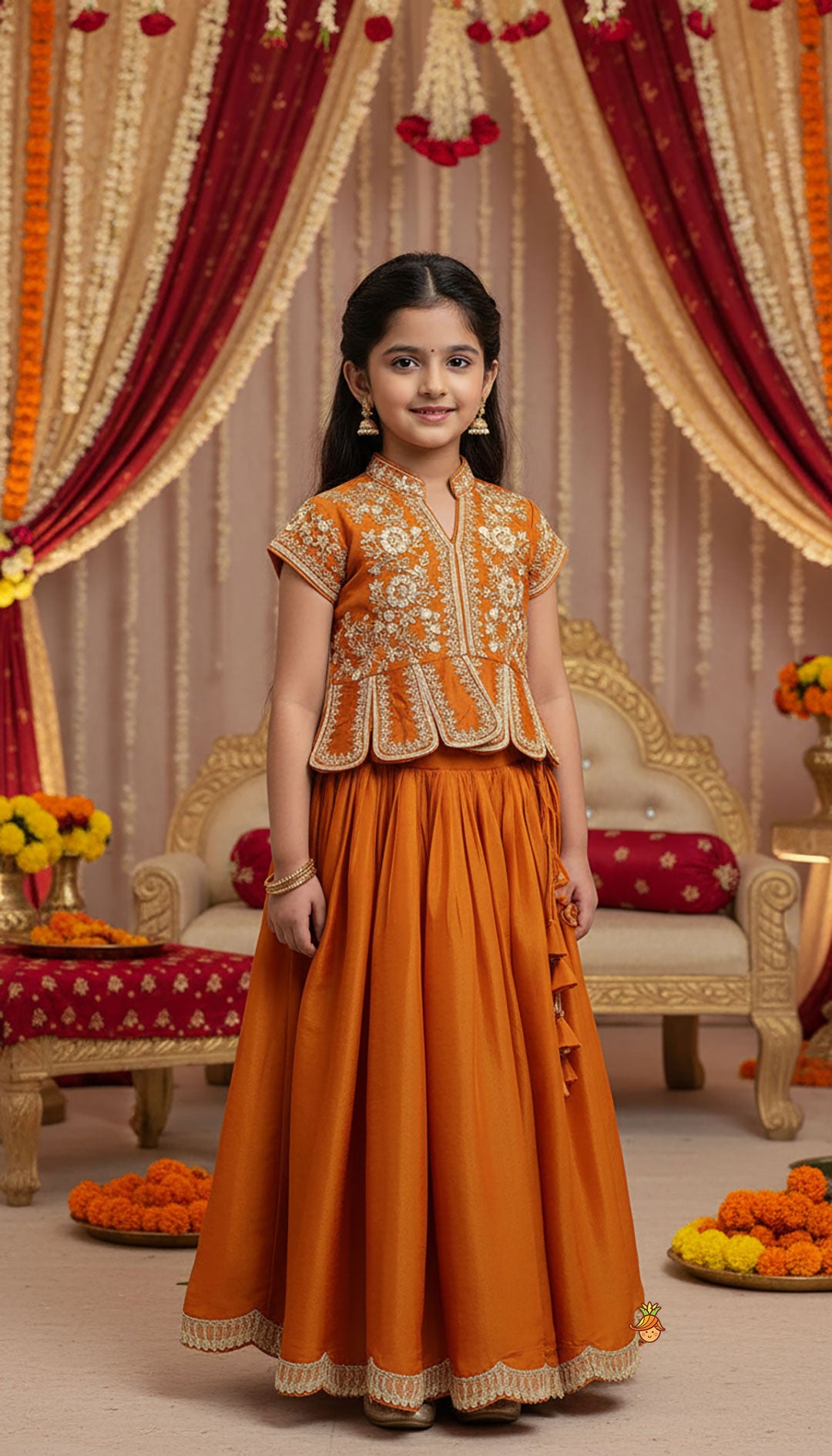 Pre Order: Shimmery Floral Embroidered Scalloped Top With Shimmery Lehenga