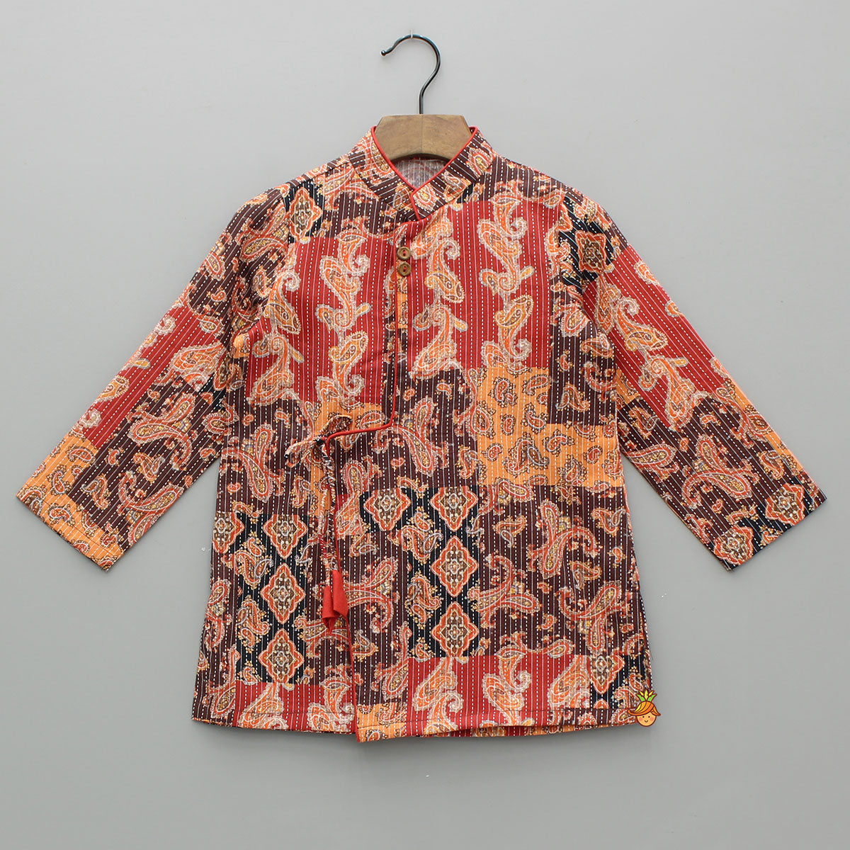 Pre Order: Multicolour Printed Asymmetrical Kurta With Pyjama
