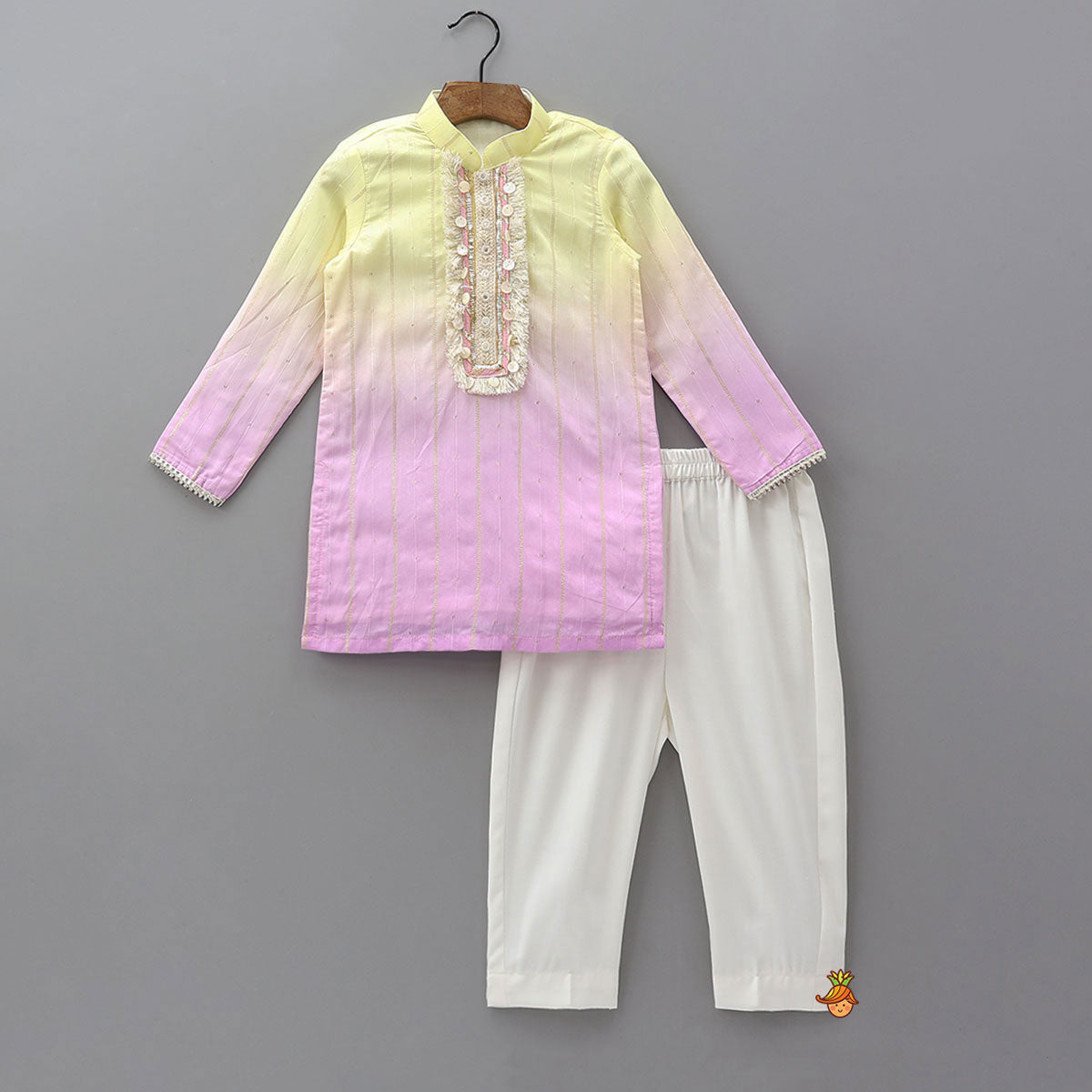 Pre Order: Ombre Lace Work Decorative Kurta With Pyjama