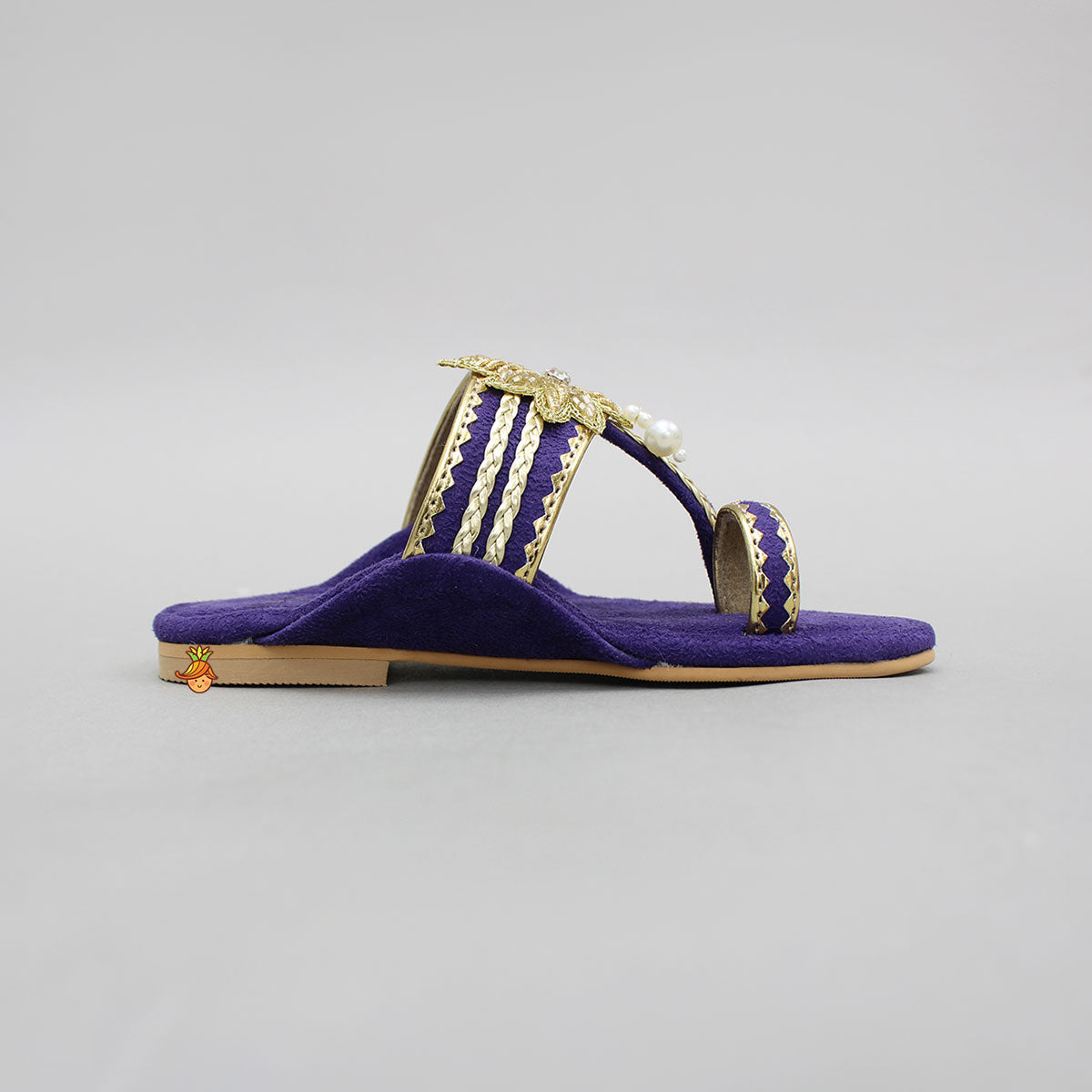Purple Floral Braided Kolhapuri Flats