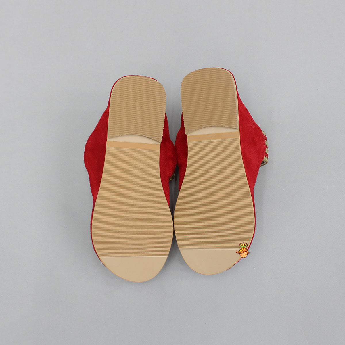 Red Floral Braided Kolhapuri Flats