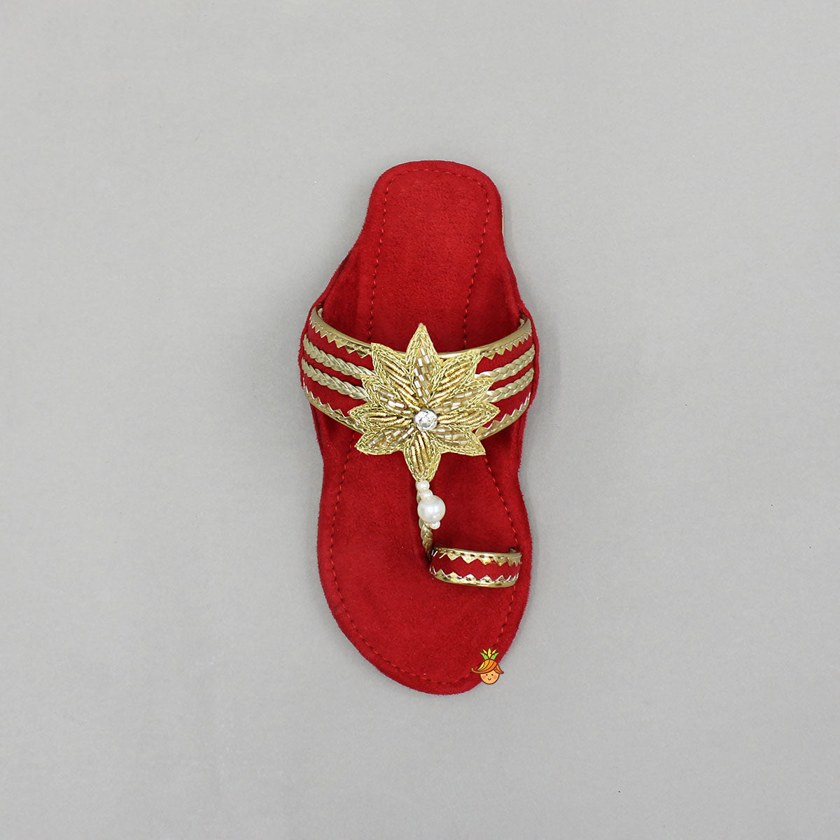 Red Floral Braided Kolhapuri Flats