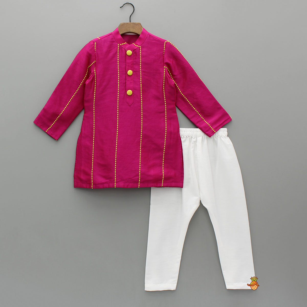 Pre Order: Pink Kurta With Polka Dots Embroidered Jacket And Pyjama