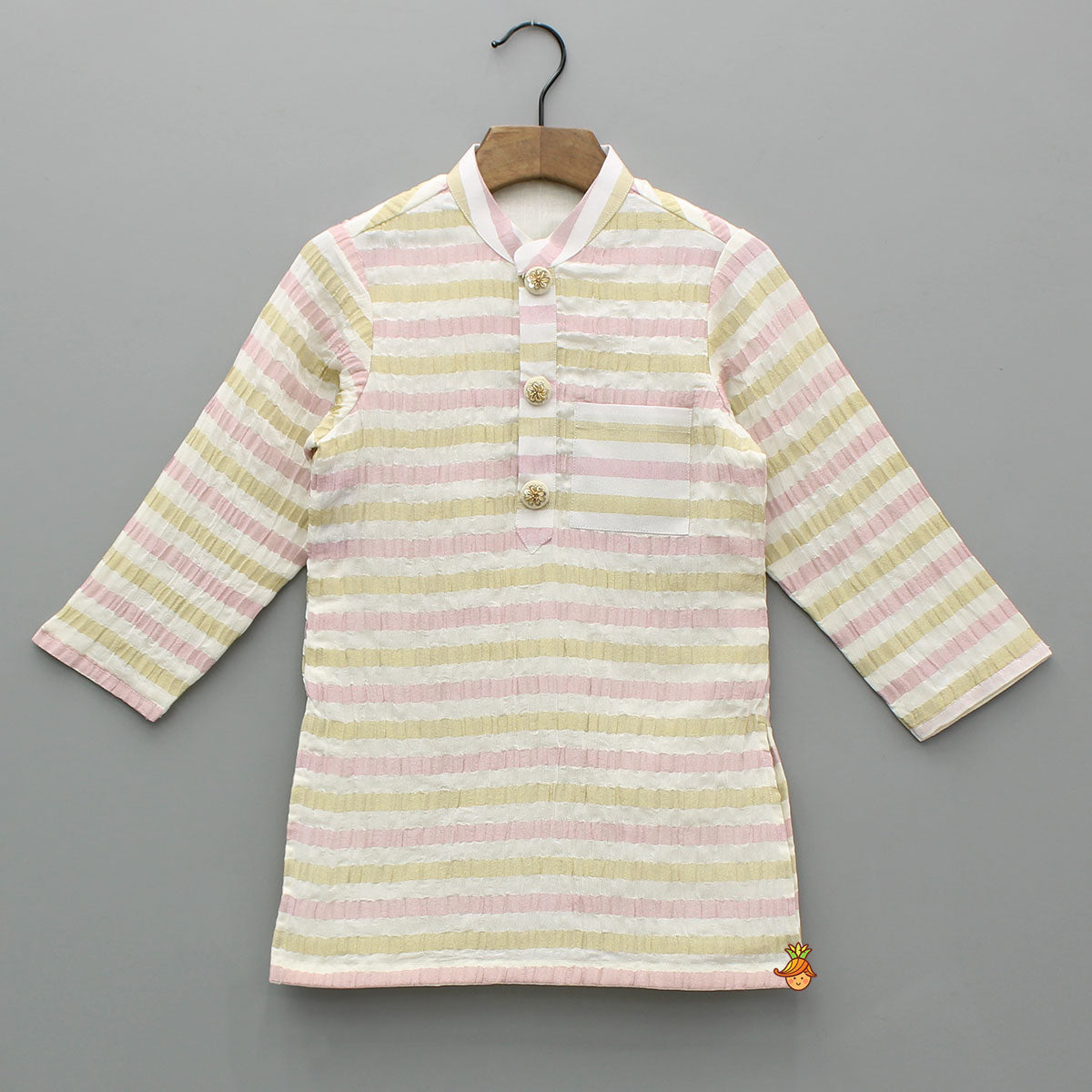 Pre Order: Multicolour Shimmer Stripe Kurta And Pyjama