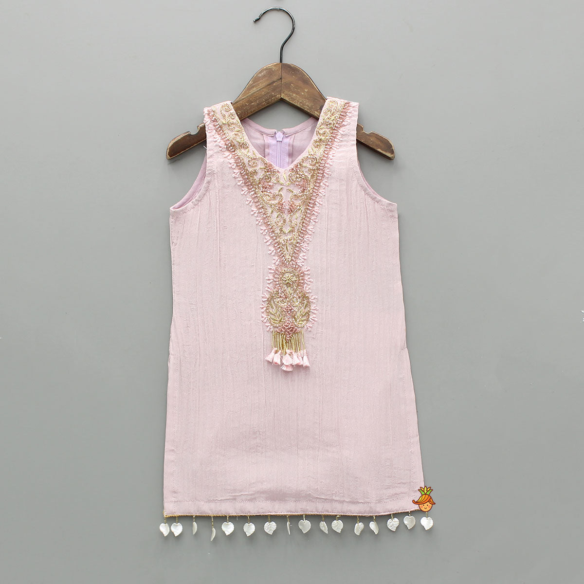 Pre Order: Sleeveless Beads Embroidered Embellished Kurti With Shimmery Palazzo