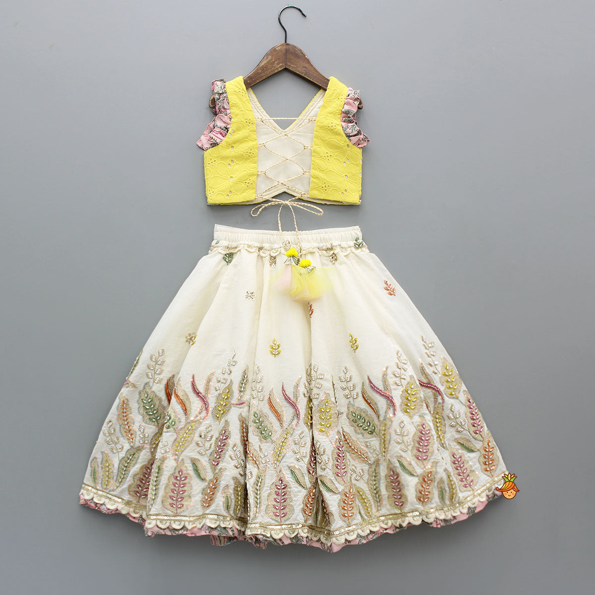 Pre Order: Gorgeous Embroidered Yellow Top With Embroidered Lehenga And Dupatta