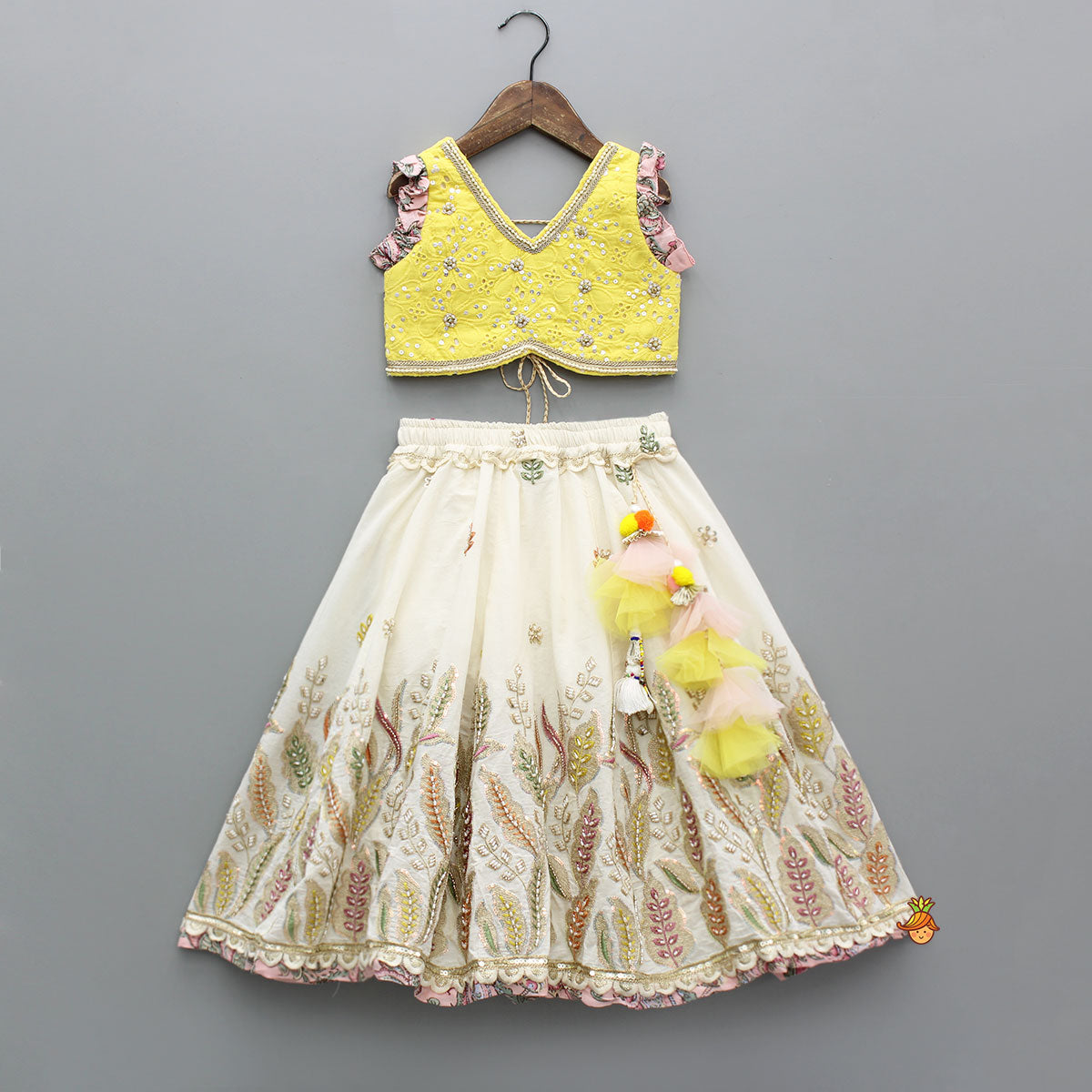Pre Order: Gorgeous Embroidered Yellow Top With Embroidered Lehenga And Dupatta