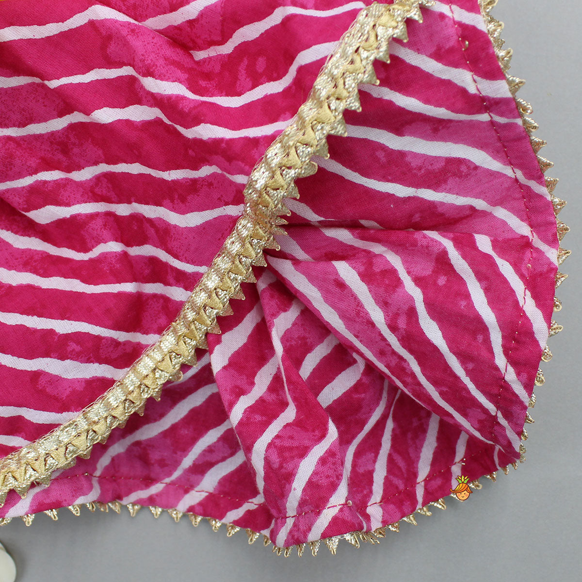 Pre Order: Faux Mirror Embroidered Colourful Tiered Top With Multicolour Bandhani Lehenga And Dupatta With Bandana