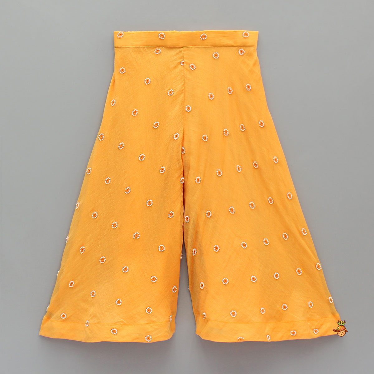 Pre Order: Sleeveless Orange Top With Tie Up Embroidered Jacket And Palazzo