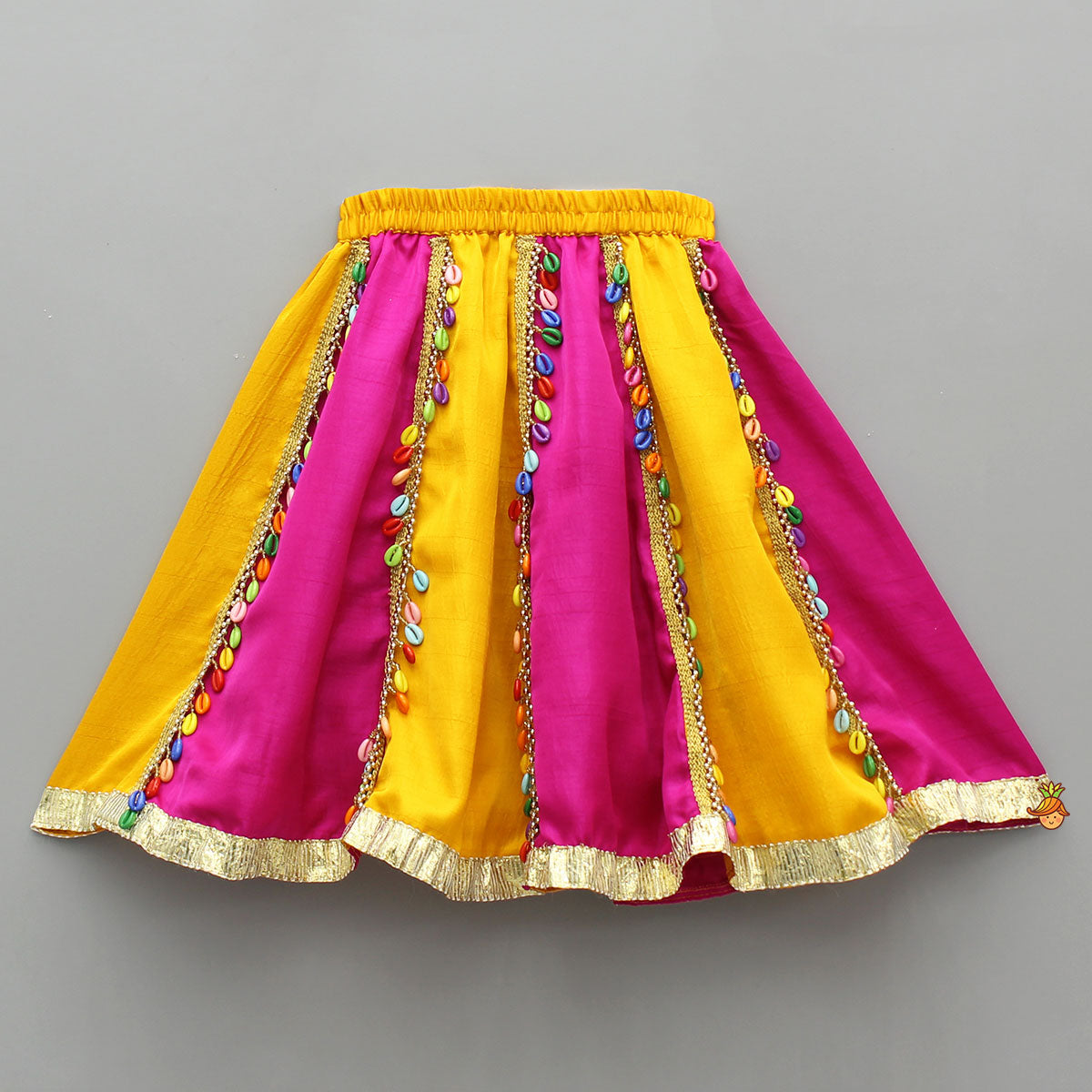 Pre Order: Cowrie Shell Embellished Yellow Embroidered Top With Lehenga