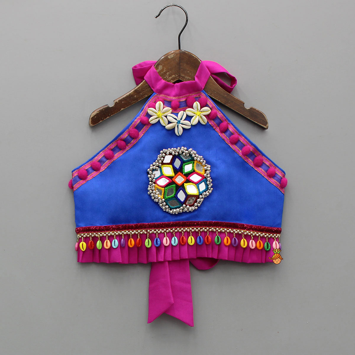 Pre Order: Multicolour Embellished Mirror Work Top With Multicolour Lehenga And Dupatta
