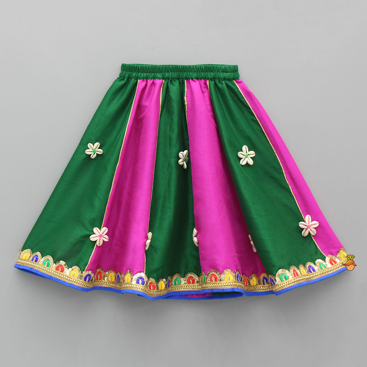Pre Order: Multicolour Embellished Mirror Work Top With Multicolour Lehenga And Dupatta