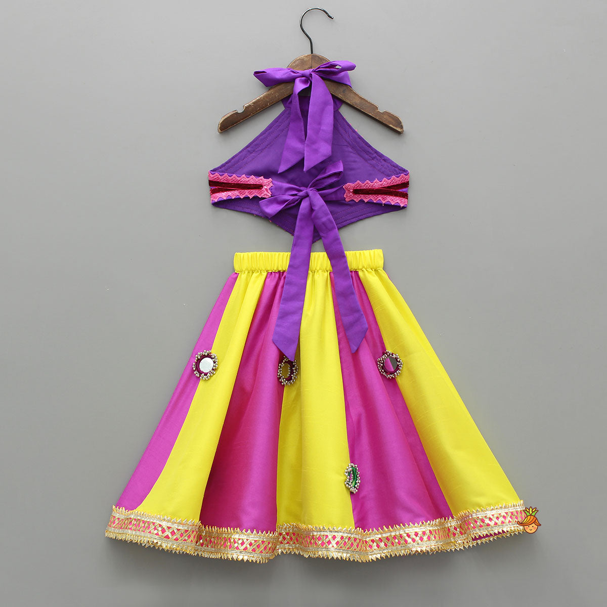 Pre Order: Stylish Mirror Embellished Halter Neck Top With Lehenga And Dupatta