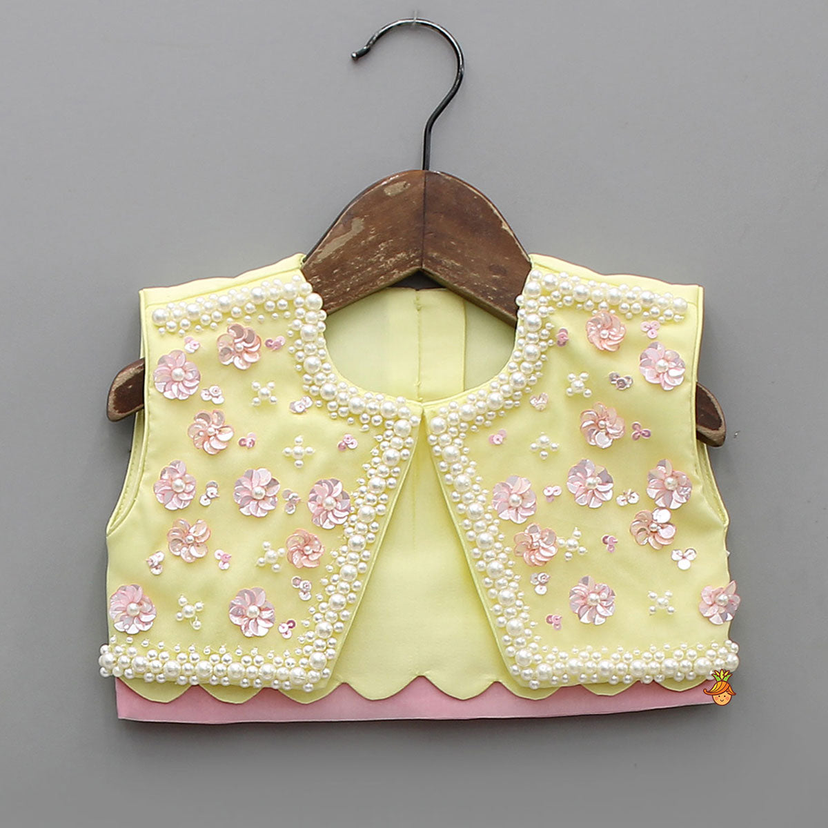 Pre Order: Scallop Designed Top And Ruffle Hem Palazzo With Floral Sling Bag