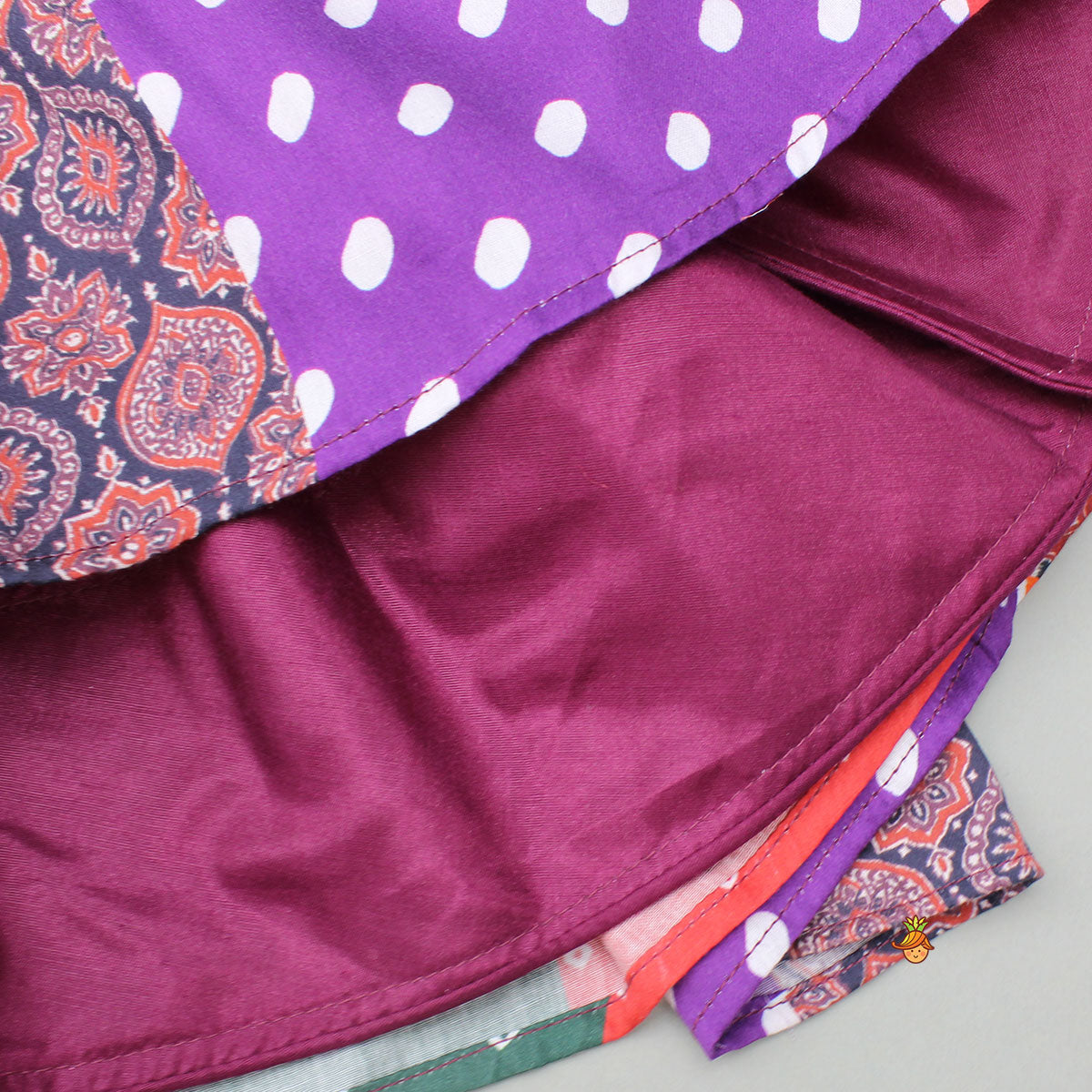 Pre Order: Strappy Mirror Embroidered Multicolour Top With Lehenga And Bandana With Potli Bag