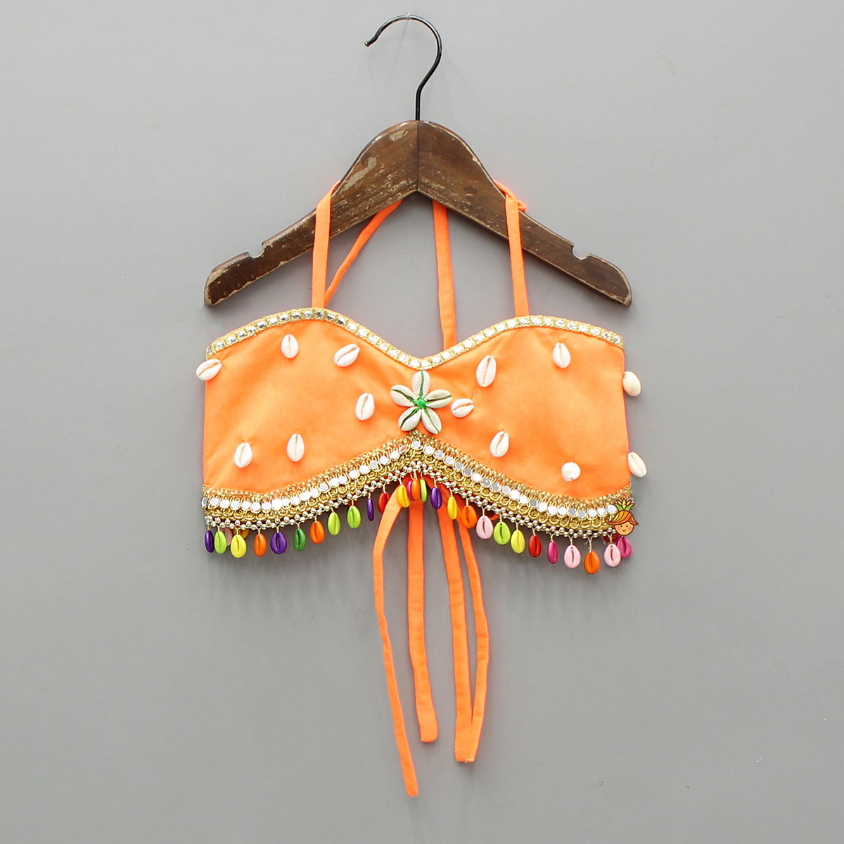 Pre Order: Stunning Shell Embellished Crop Top With Neon Lehenga And Dupatta