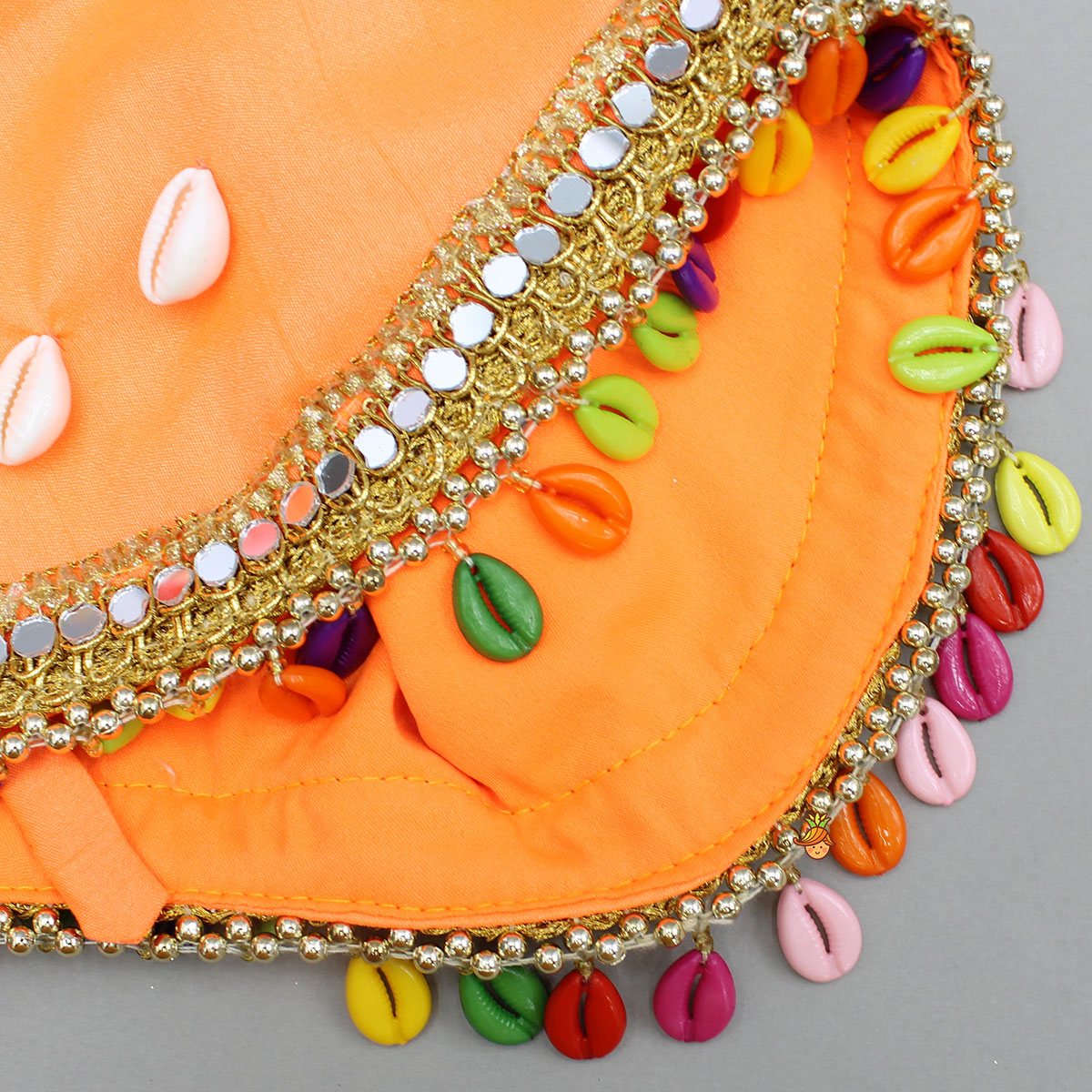 Pre Order: Stunning Shell Embellished Crop Top With Neon Lehenga And Dupatta