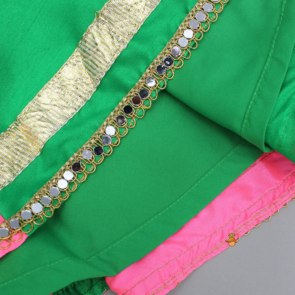 Pre Order: Stunning Shell Embellished Crop Top With Neon Lehenga And Dupatta