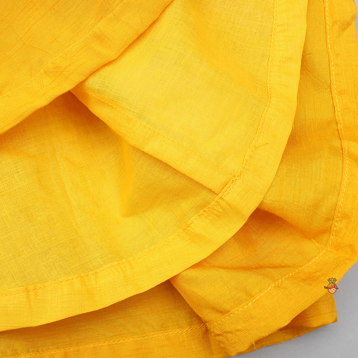 Pre Order: Yellow Angarkha Style Lace Detailed Anarkali With Dupatta