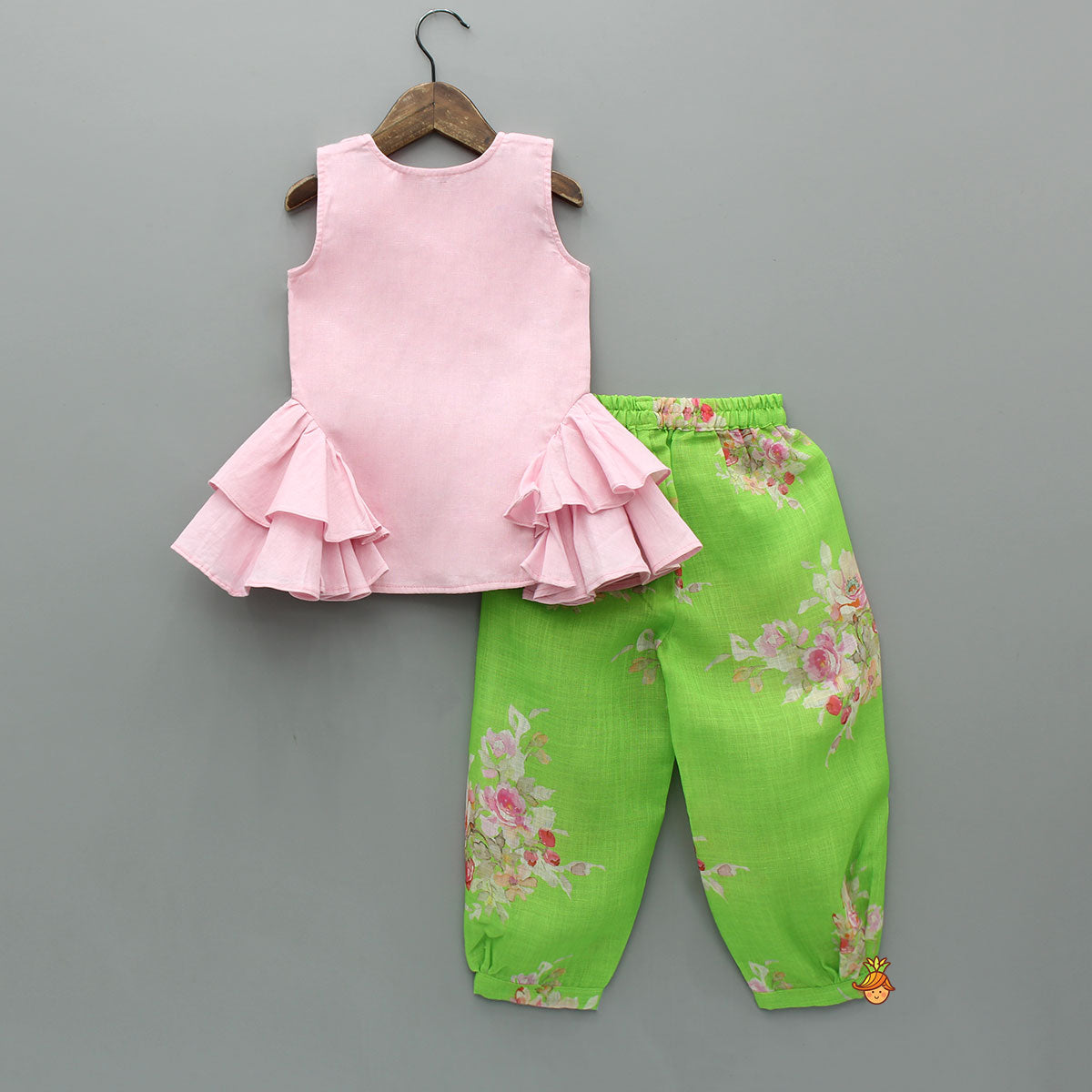 Pre Order: Adorable Sleeveless Ruffle Detailed Top With Floral Pants
