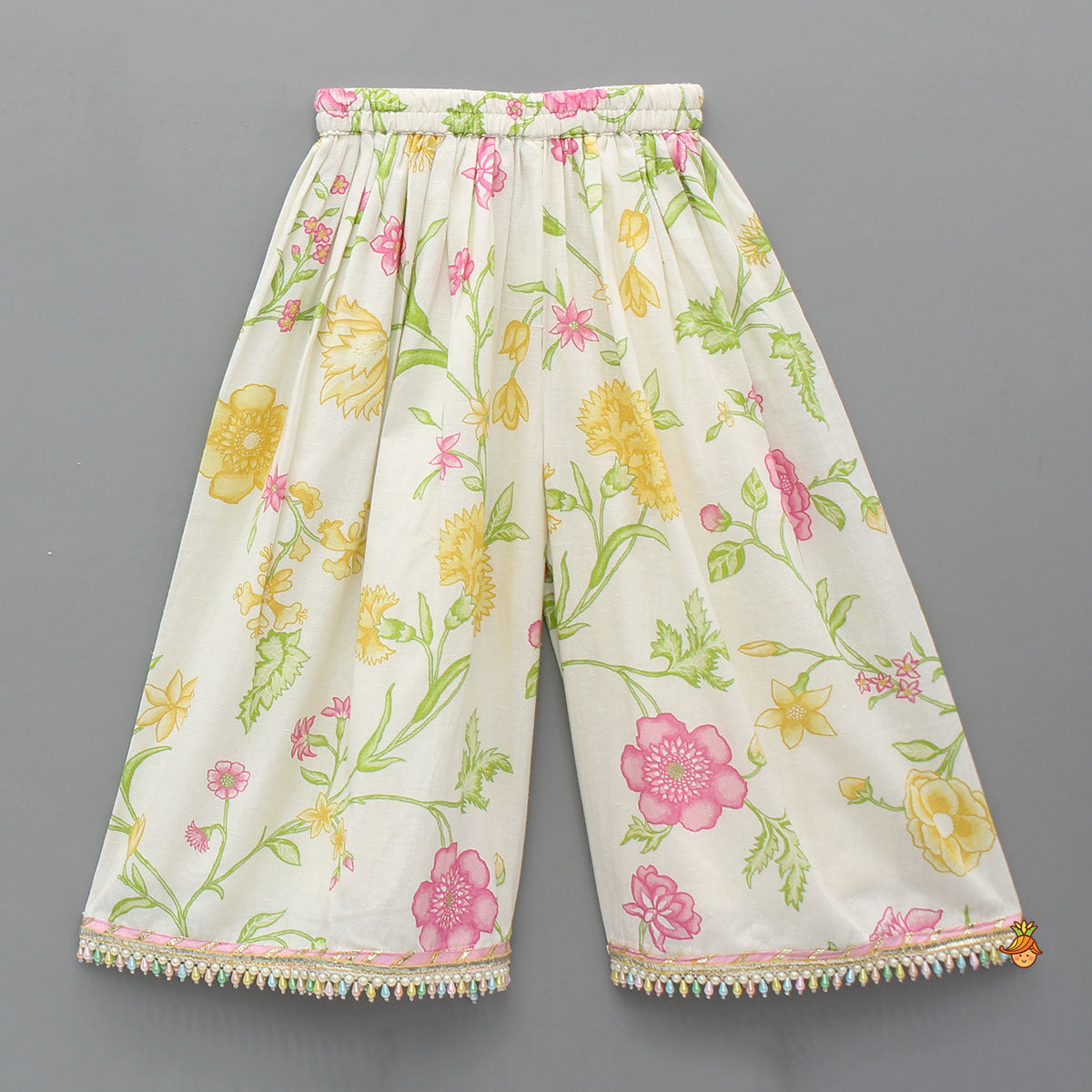Pre Order: Multicolour Embroidered Peplum Kurti With Floral Printed Culotte