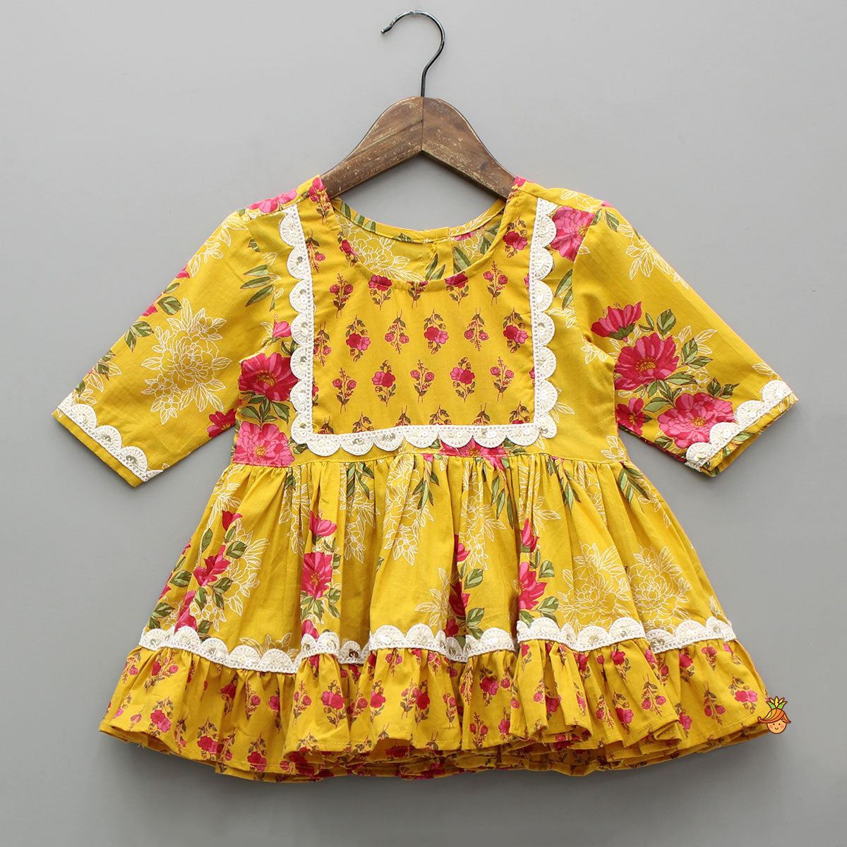 Pre Order: Multicolour Floral Printed Cotton Kurti With Sharara And Dupatta