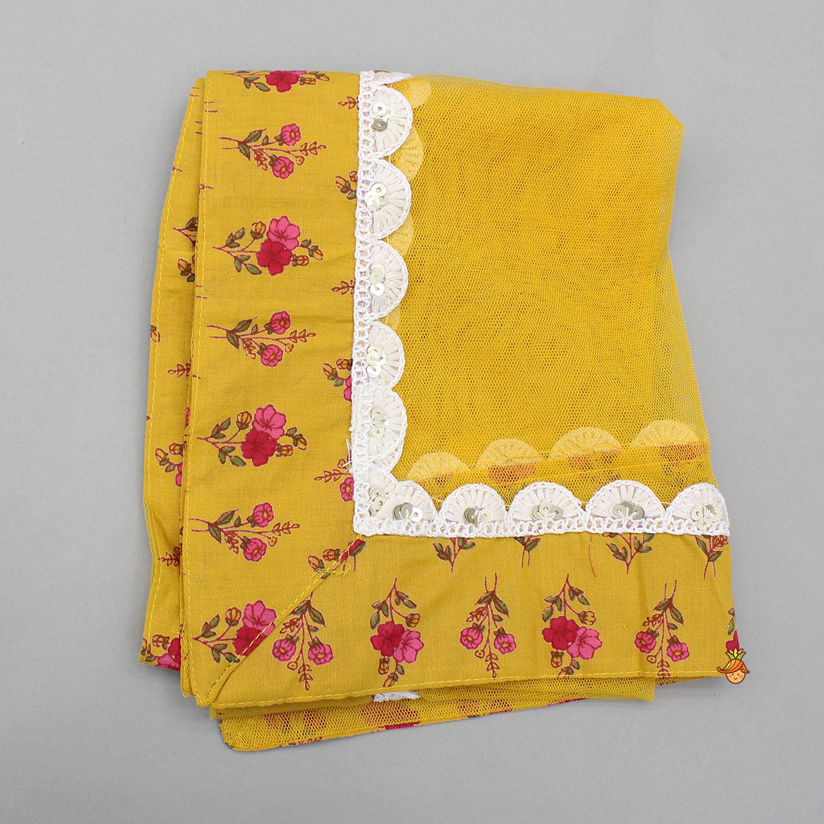 Pre Order: Multicolour Floral Printed Cotton Kurti With Sharara And Dupatta