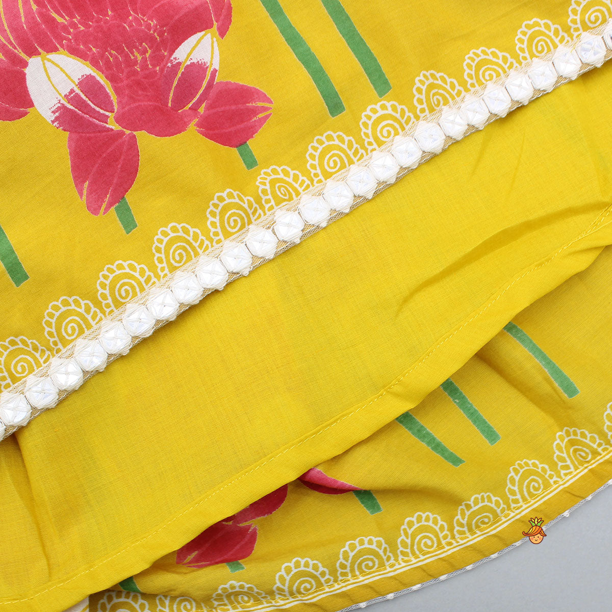 Pre Order: Scallop Detailed Floral Top With Floral Printed Lehenga