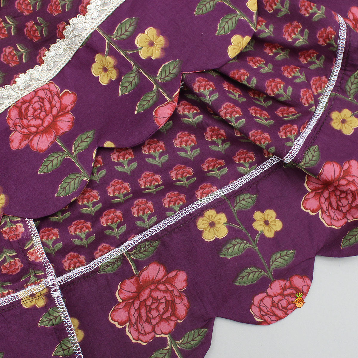 Pre Order: Floral Printed Pin Tuck Detailed Purple Top With Matching Lehenga