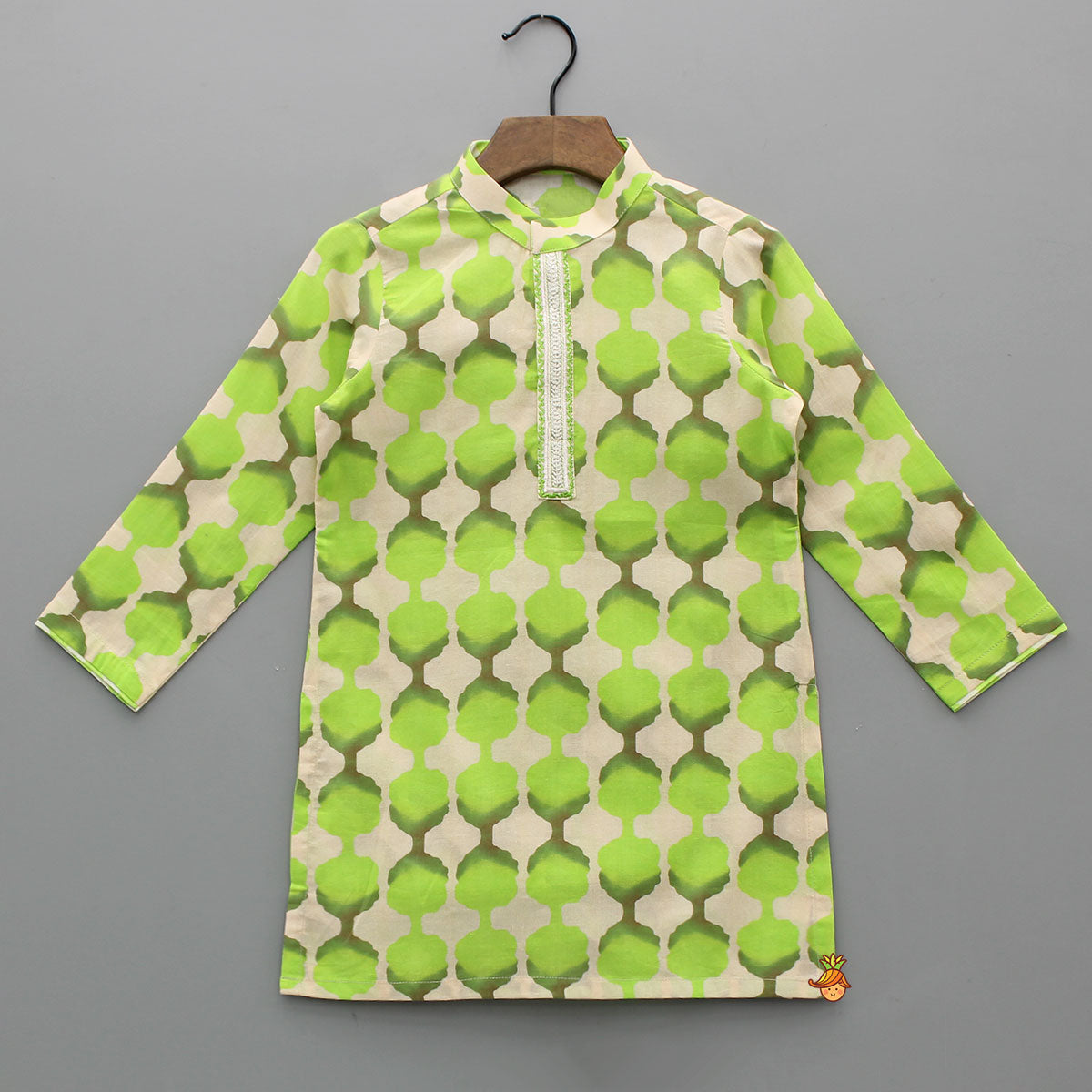 Pre Order: Embroidered Placket Green Kurta With Pyjama