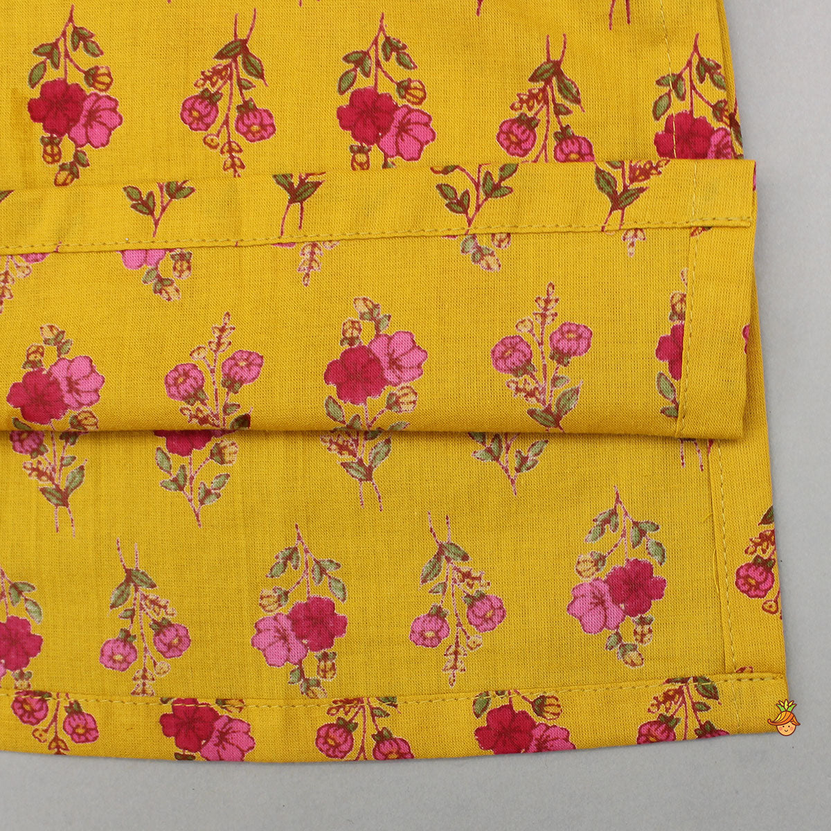 Pre Order: Yellow Floral Printed Kurta With Matching Front Open Jacket And Pyjama