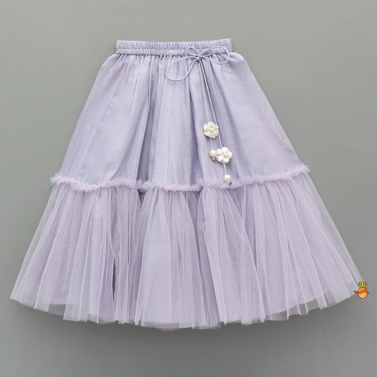 Pre Order: Lavender Bow Adorned Sleeveless Embroidered Top With Lehenga