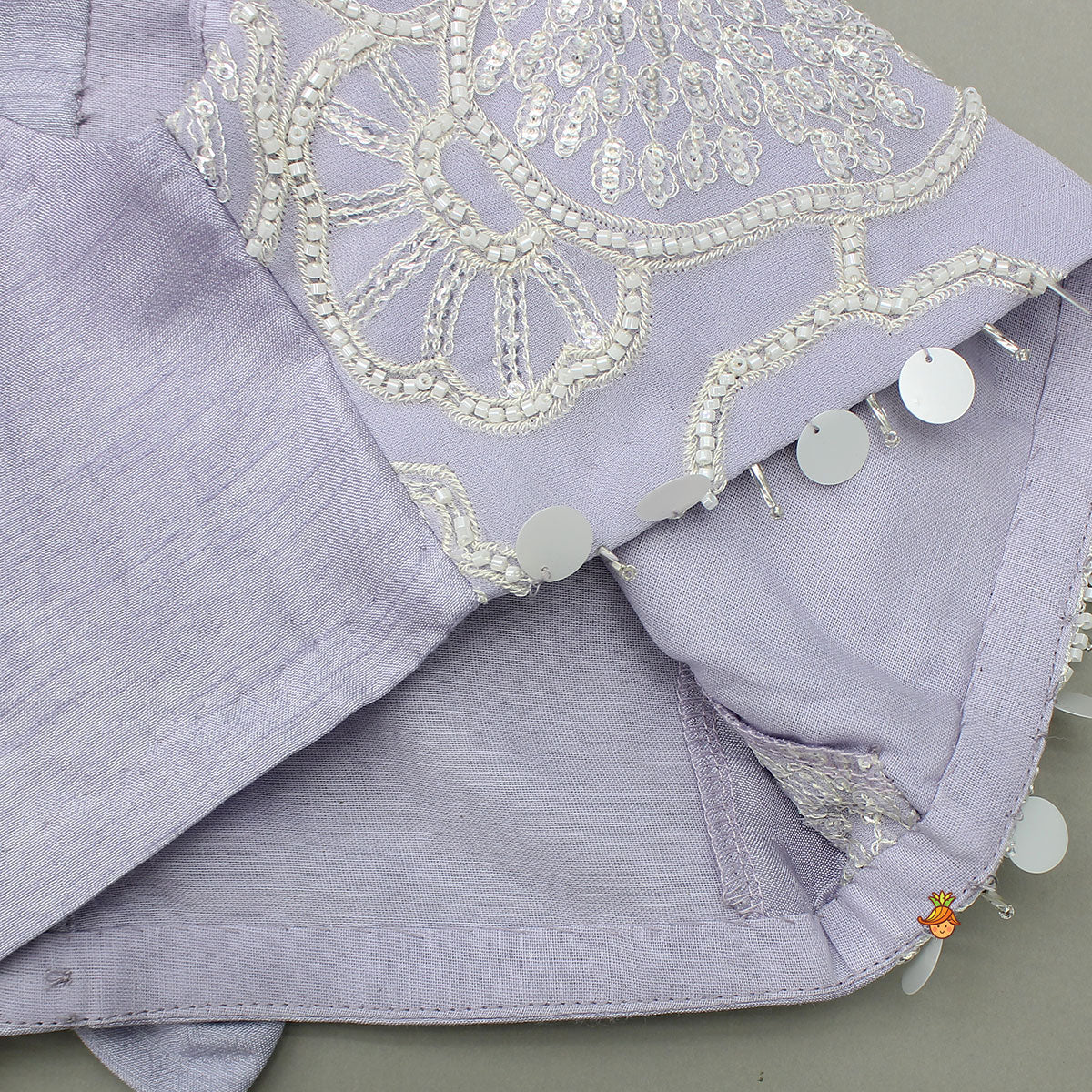 Pre Order: Lavender Bow Adorned Sleeveless Embroidered Top With Lehenga