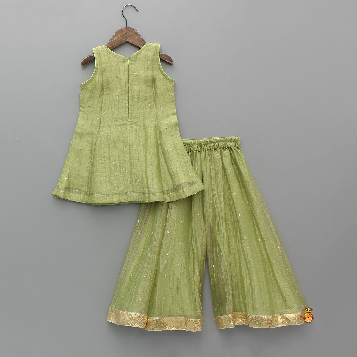 Pre Order: Shimmery Embroidered Sleeveless Kurti With Shimmery Palazzo