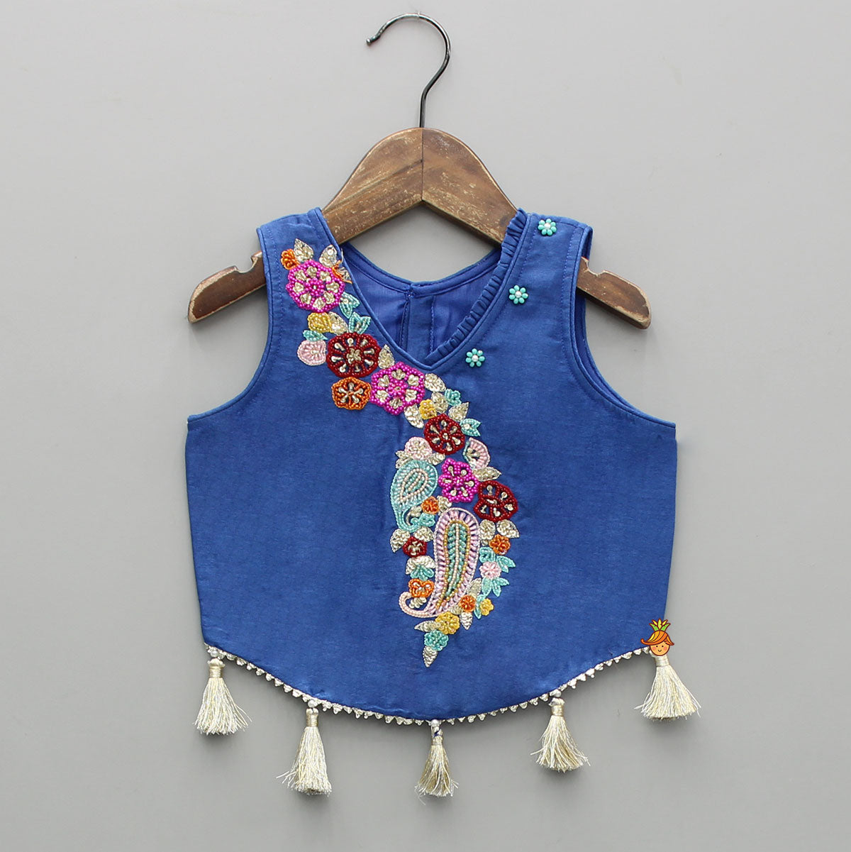 Pre Order: Blue Floral Embroidered Sleeveless Top With Palazzo