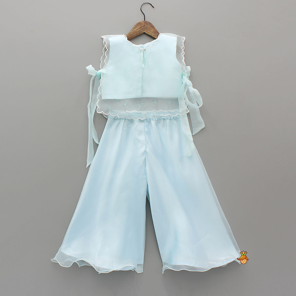 Pre Order: Top With Beautiful Floral Embroidered Organza Cape With Palazzo
