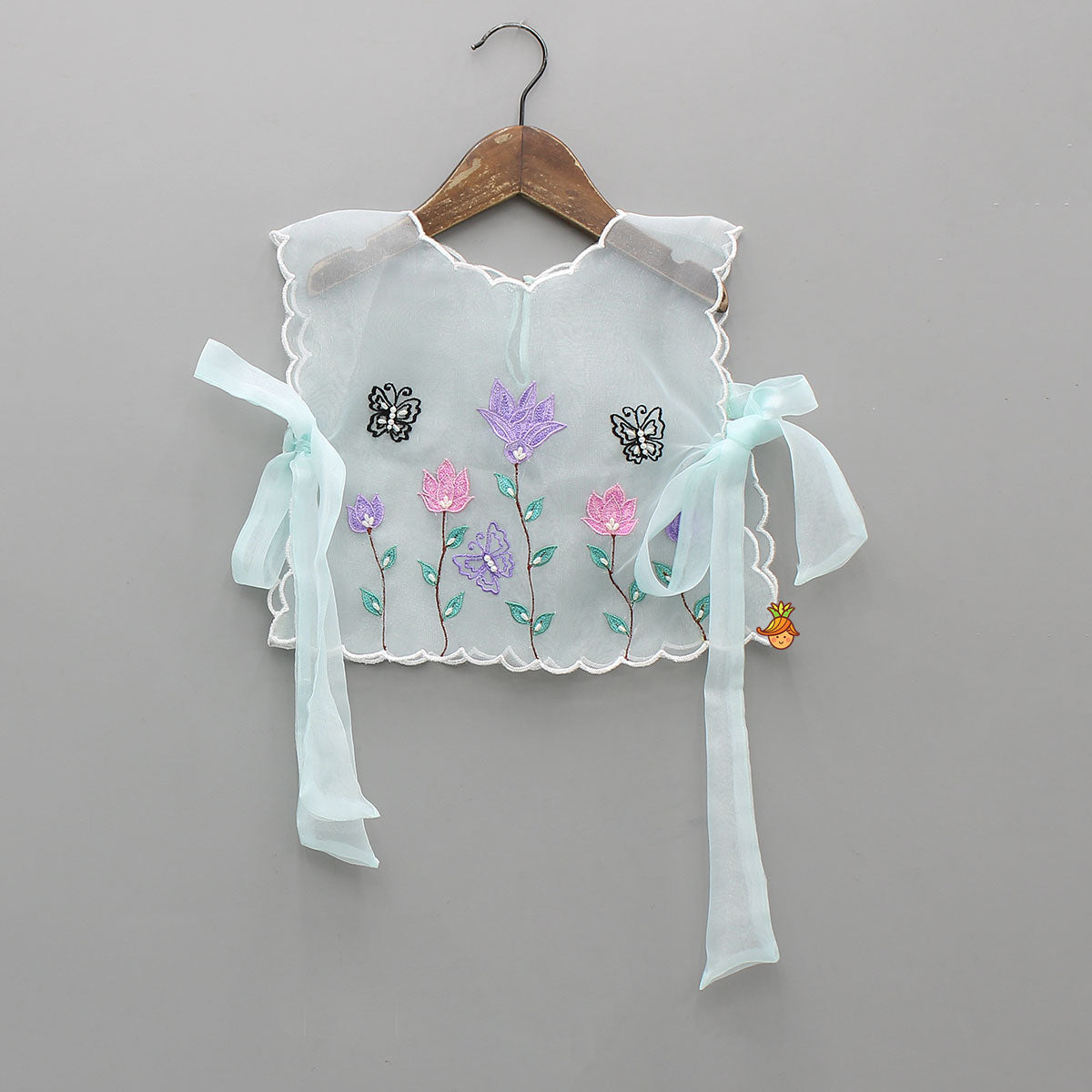Pre Order: Top With Beautiful Floral Embroidered Organza Cape With Palazzo