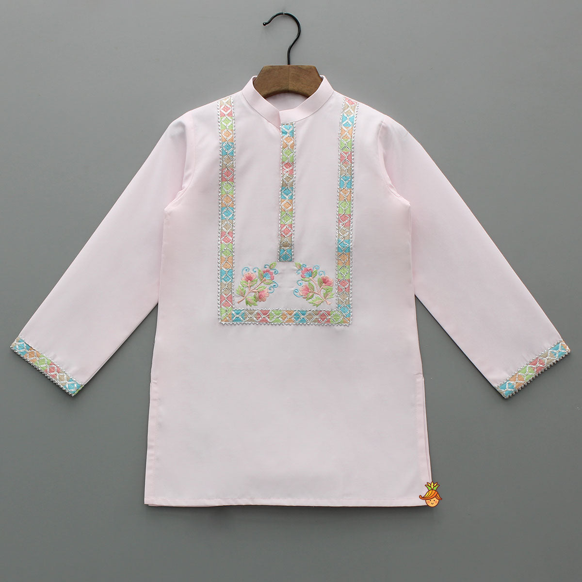 Pre Order: Pink Lace Embroidered Kurta With Pyjama