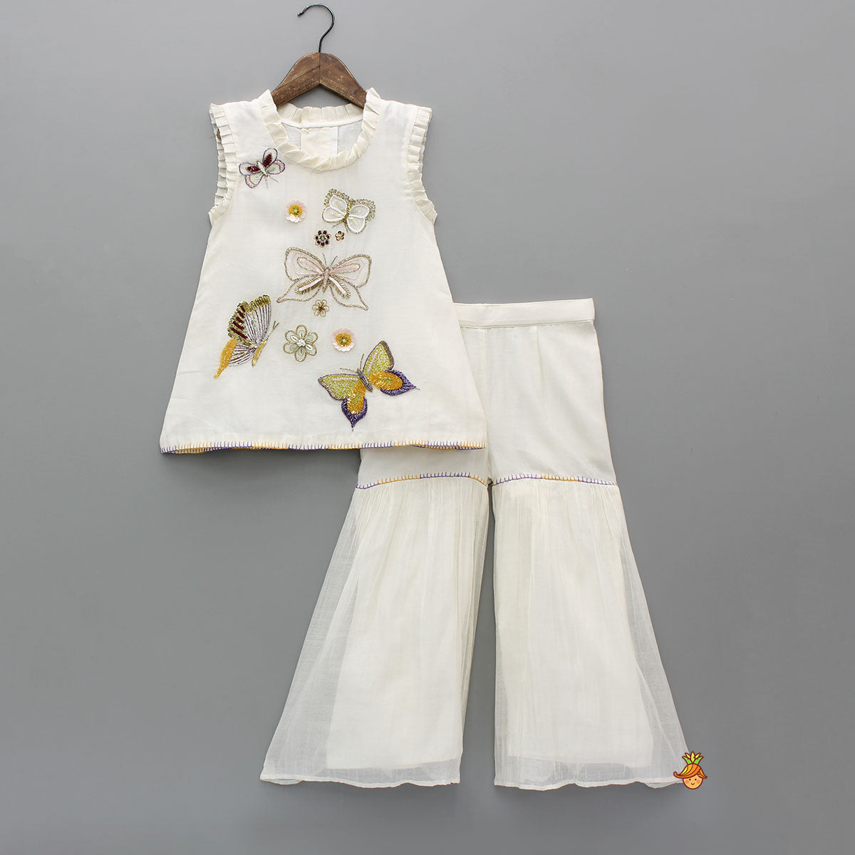 Pre Order: Intricate Butterfly Embroidered Kurti And Sharara