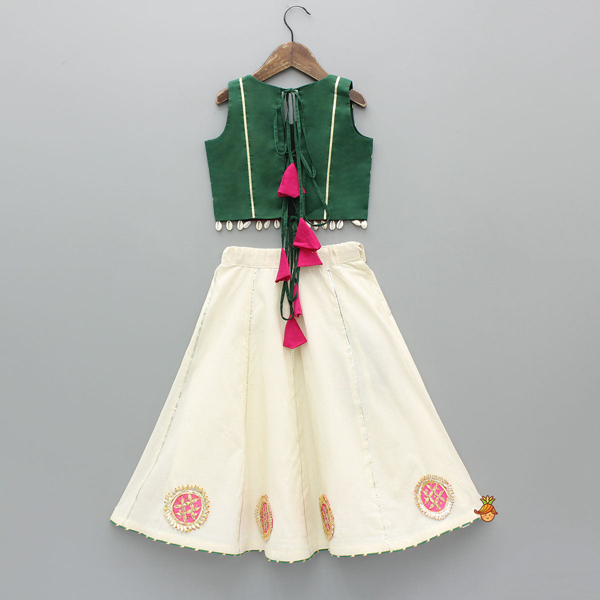 Pre Order: Sleeveless Lace Detailed Embellished Top With Lehenga