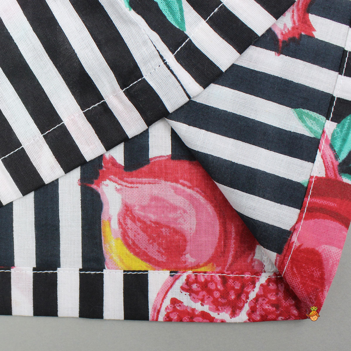 Pre Order: Black Striped Multicolour Printed Cotton Sleepwear