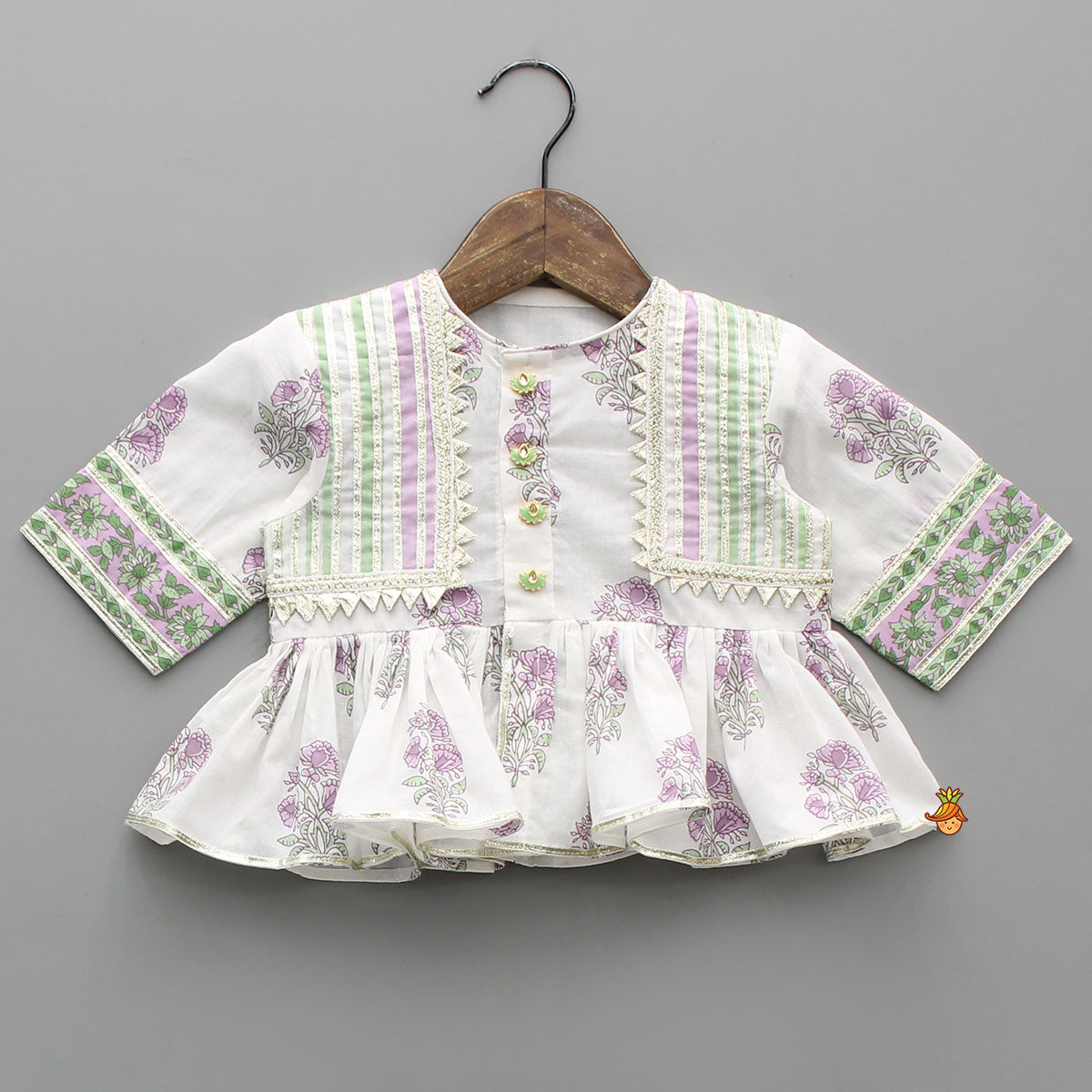 Pre Order: Lace Detailed Floral Printed Top With Printed Palazzo And Sling Bag