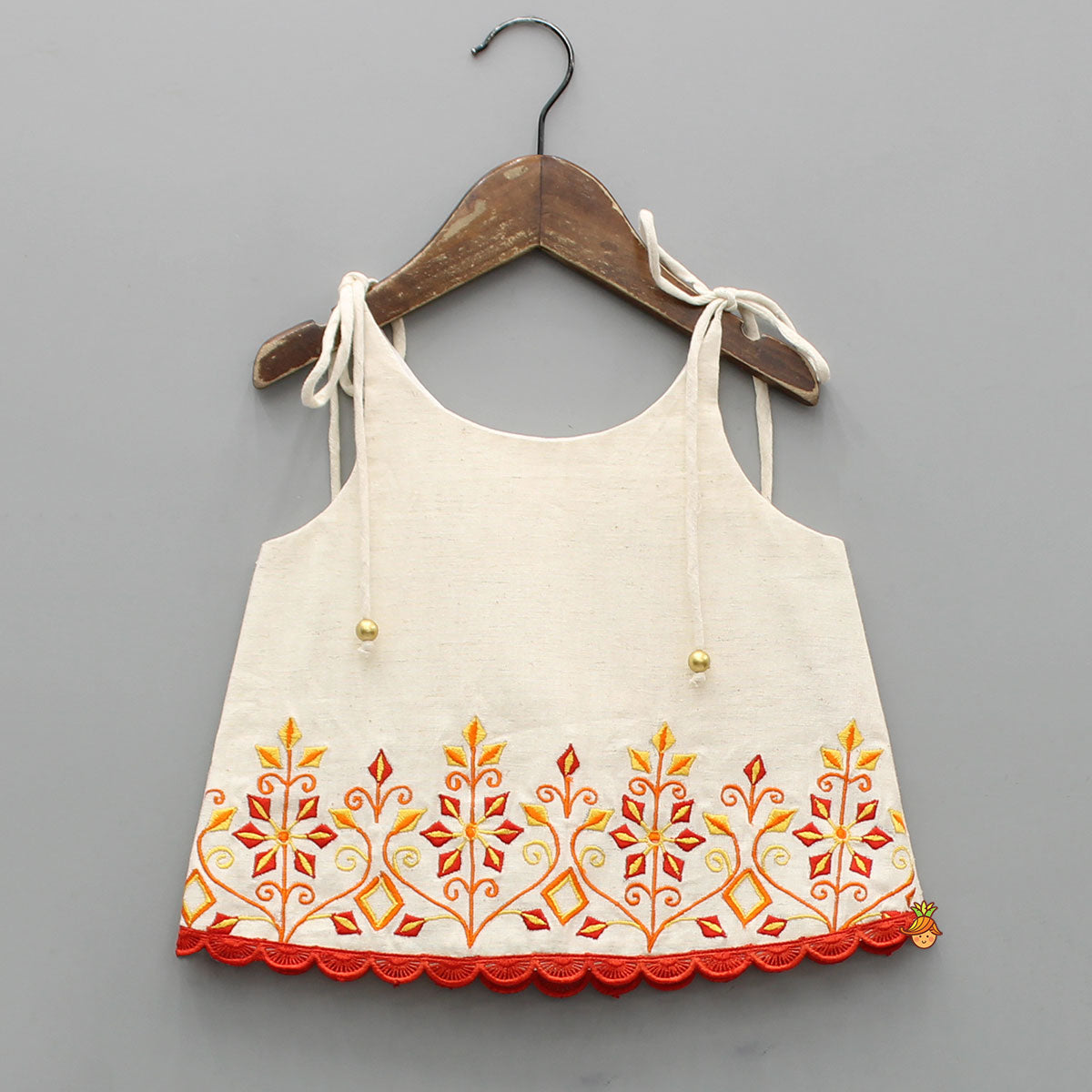 Pre Order: Tie Up Strappy Embroidered Top With Tiered Lehenga