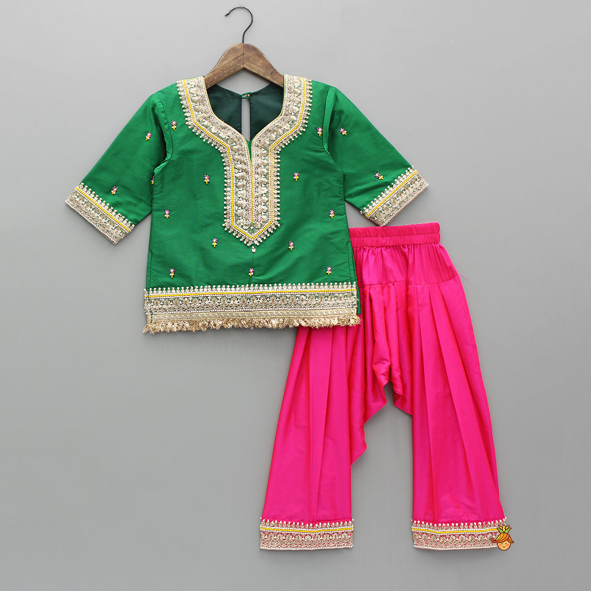 Pre Order: Beautiful Lace Work Green Kurti With Salwar And Dupatta