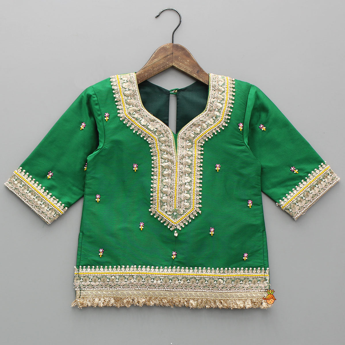 Pre Order: Beautiful Lace Work Green Kurti With Salwar And Dupatta