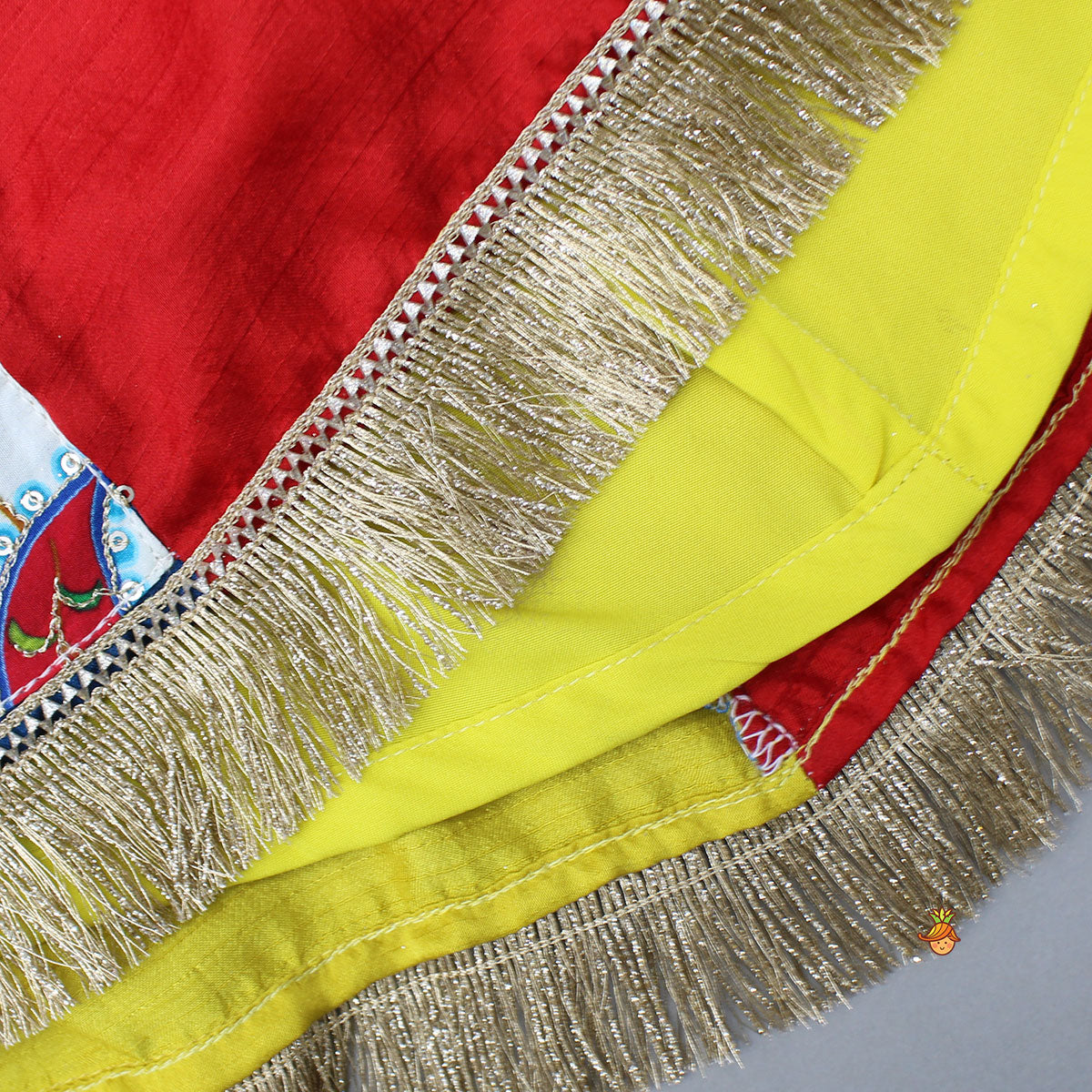 Pre Order: Vibrant Cowrie Shells Adorned Top With Multicolour Lehenga And Dupatta