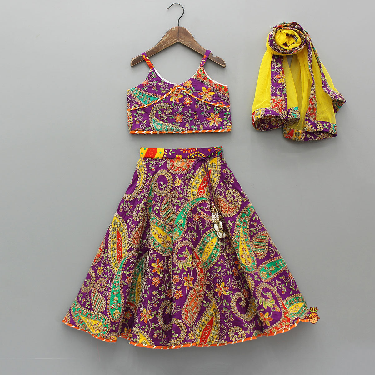 Beautifully Heavy Embroidered Strappy Top And Lehenga With Contrasting Dupatta