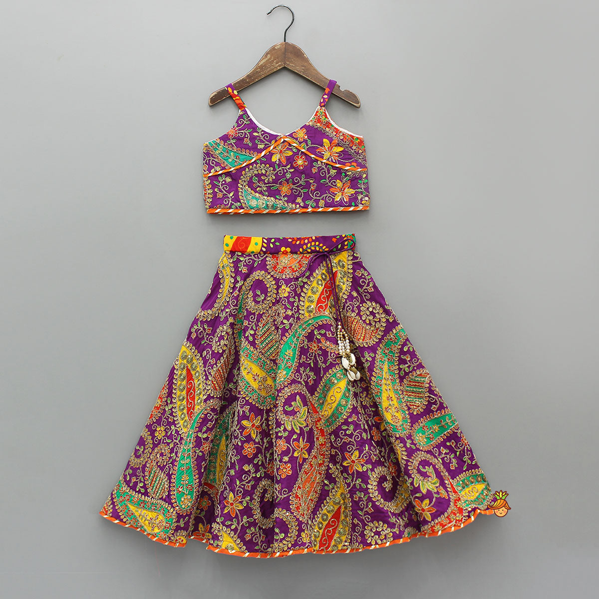 Beautifully Heavy Embroidered Strappy Top And Lehenga With Contrasting Dupatta