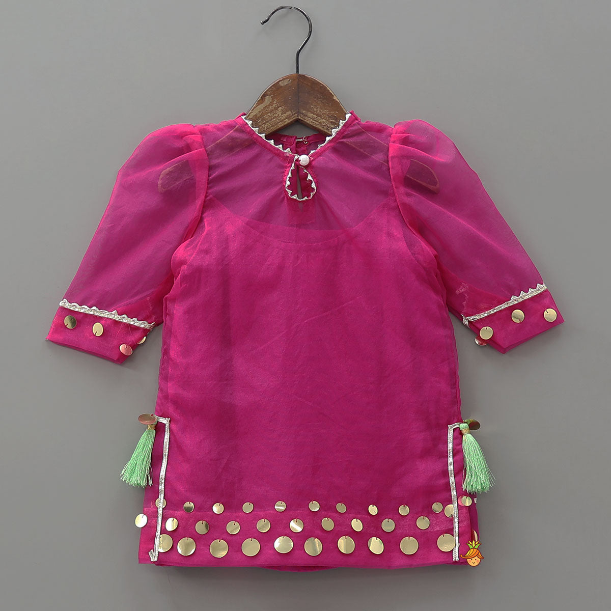 Pre Order: Elegant Strappy Top With Kurti And Ruffled Sharara With Dupatta