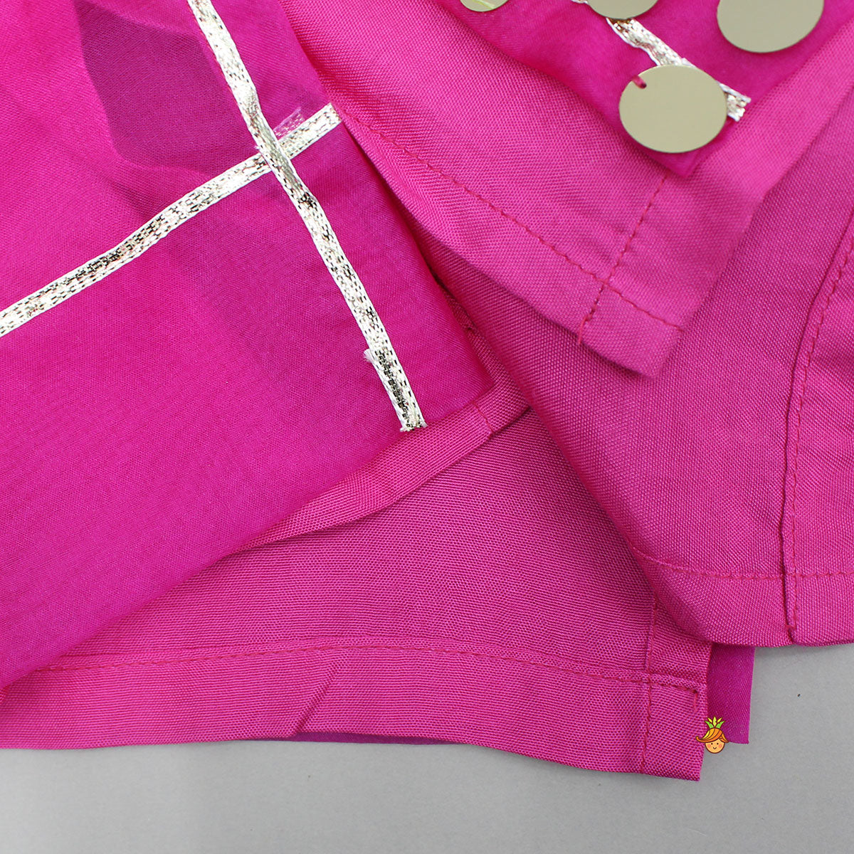 Pre Order: Elegant Strappy Top With Embellished Pink Kurti And Ruffled Sharara With Dupatta